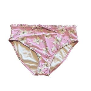 Decree  Pink Floral Bikini Bottoms Ruffle Waist Tie Front Swim plus size 1X